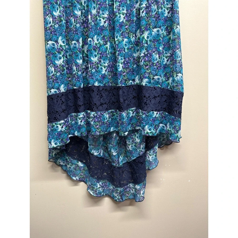 Disorderly Kids Navy Blue Lace Floral High‎ Low Dress Girls Size 20.5
